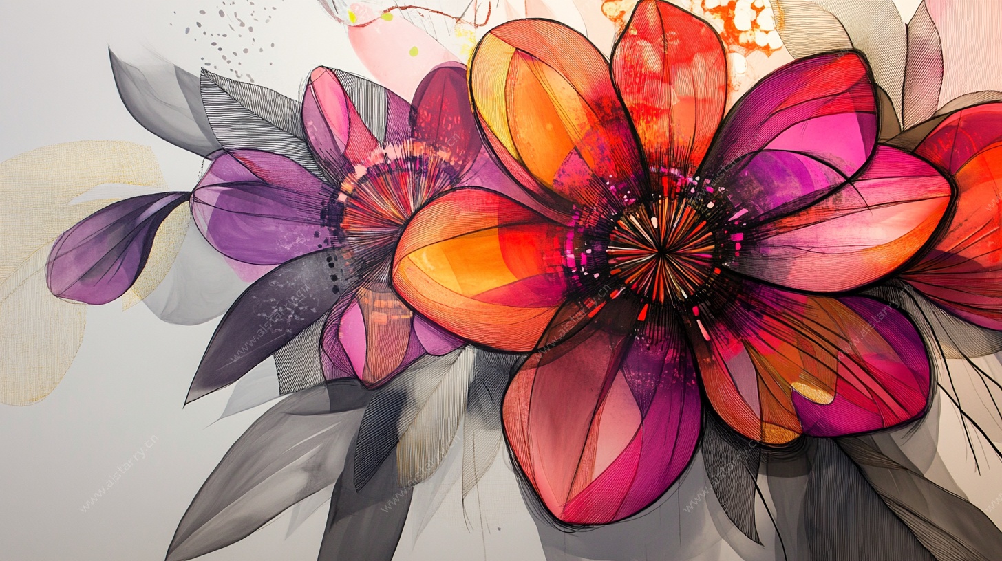 梦幻绚丽花卉插画