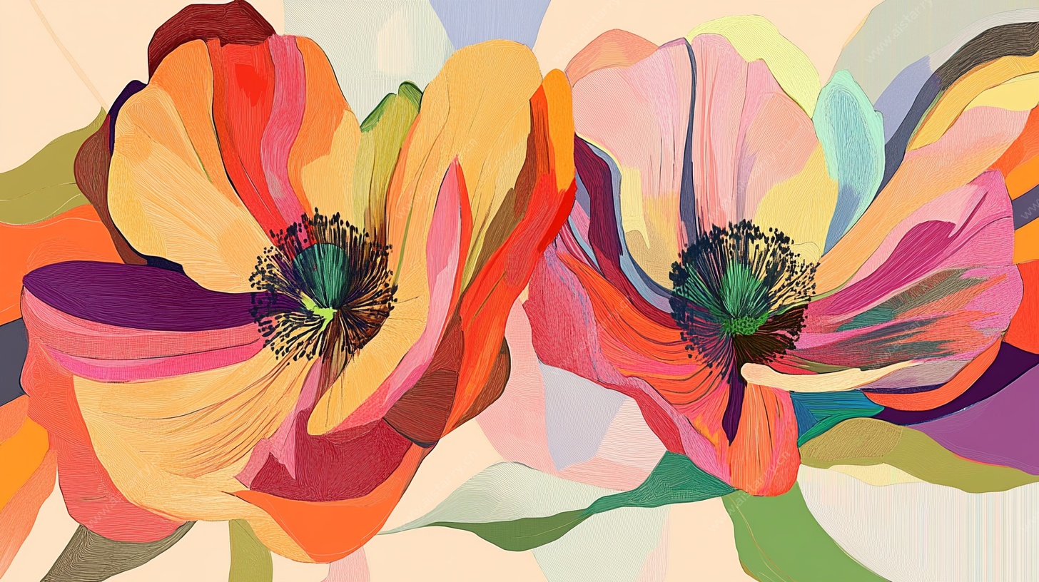 抽象多彩花卉插画