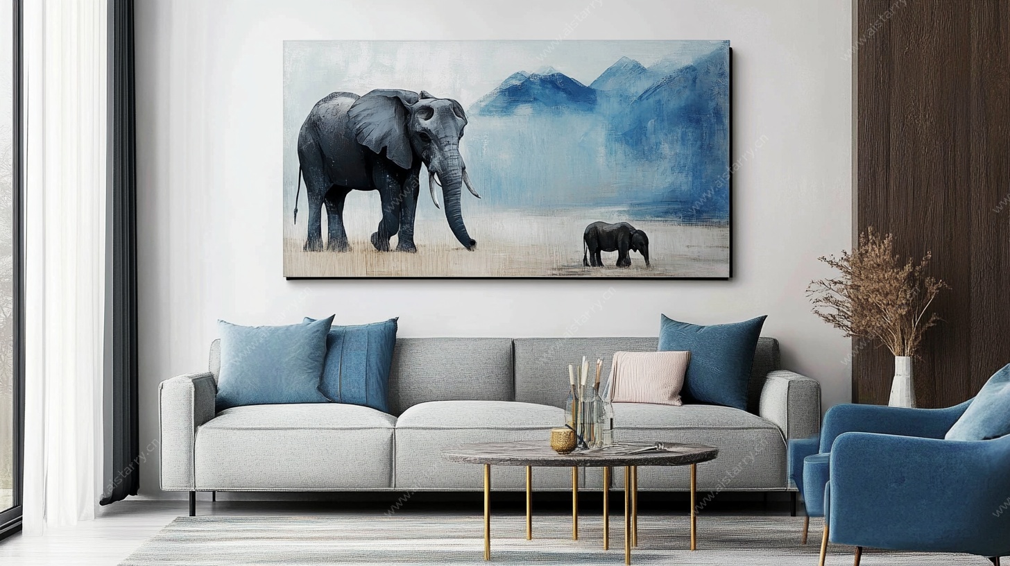 大象壁画装点现代风客厅