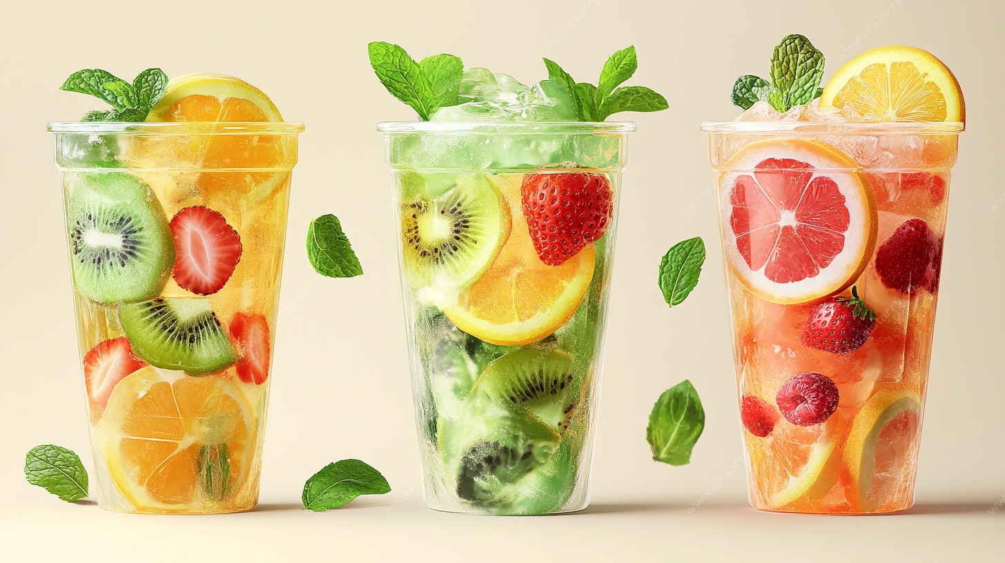 三杯缤纷水果冰饮
