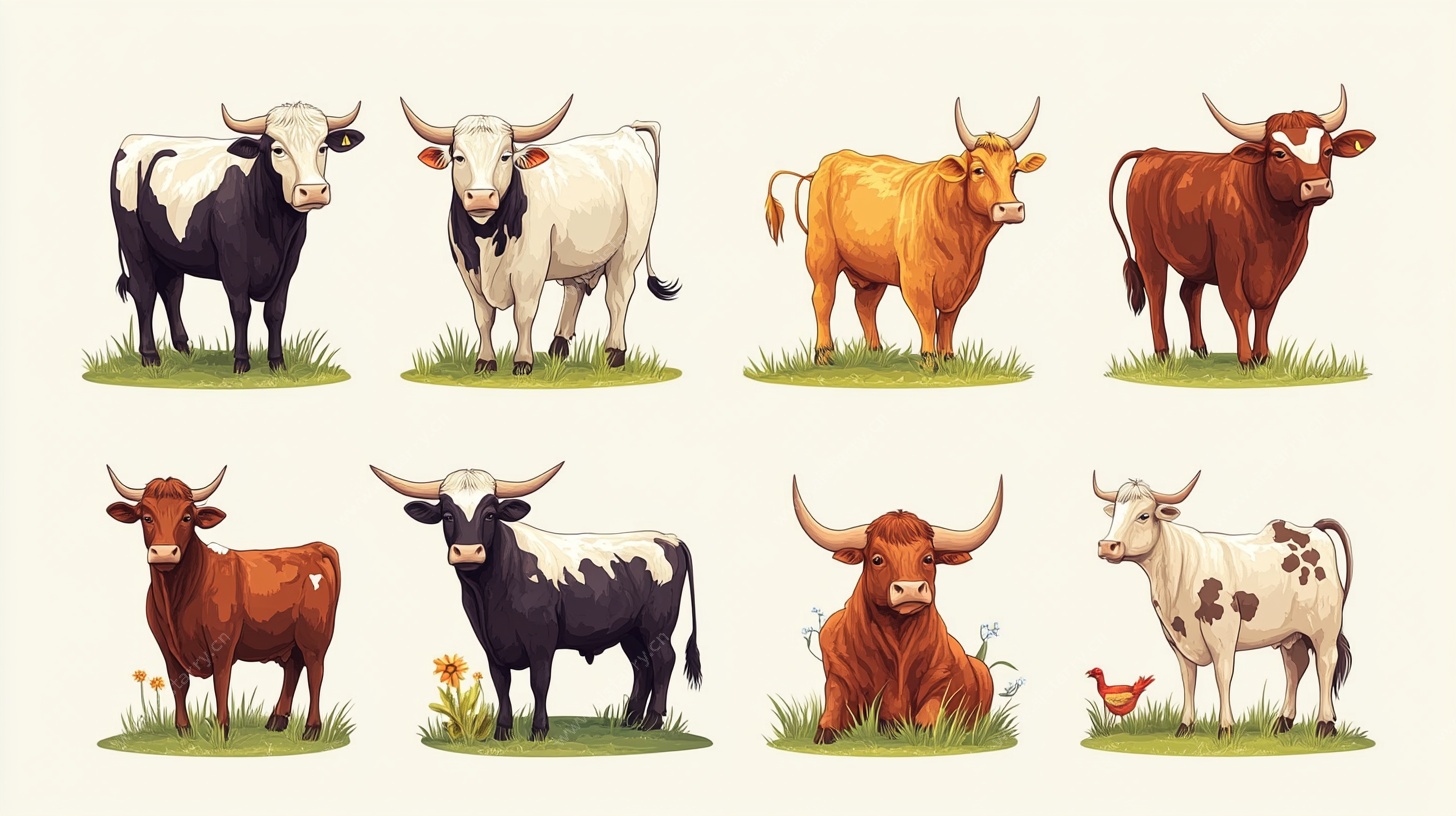 多样姿态牛群插画图