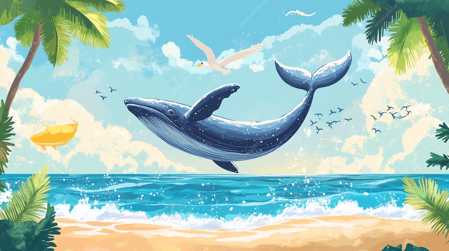 海滩上跃出海面的蓝鲸