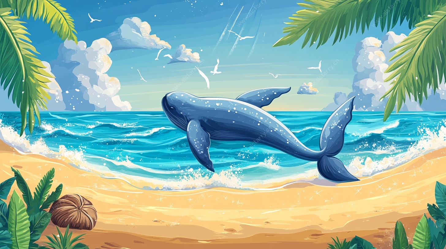 海滩上跃出海面的大鲸鱼