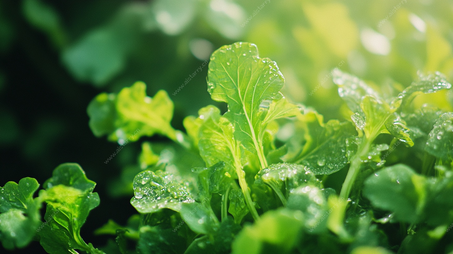 清晨带露的鲜嫩绿叶