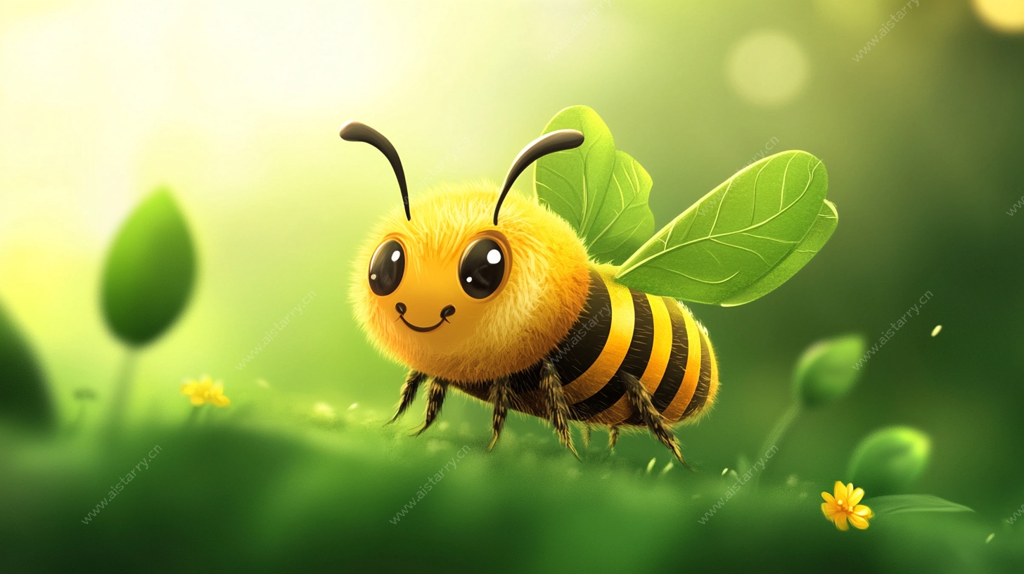 可爱小蜜蜂漫步绿色草地