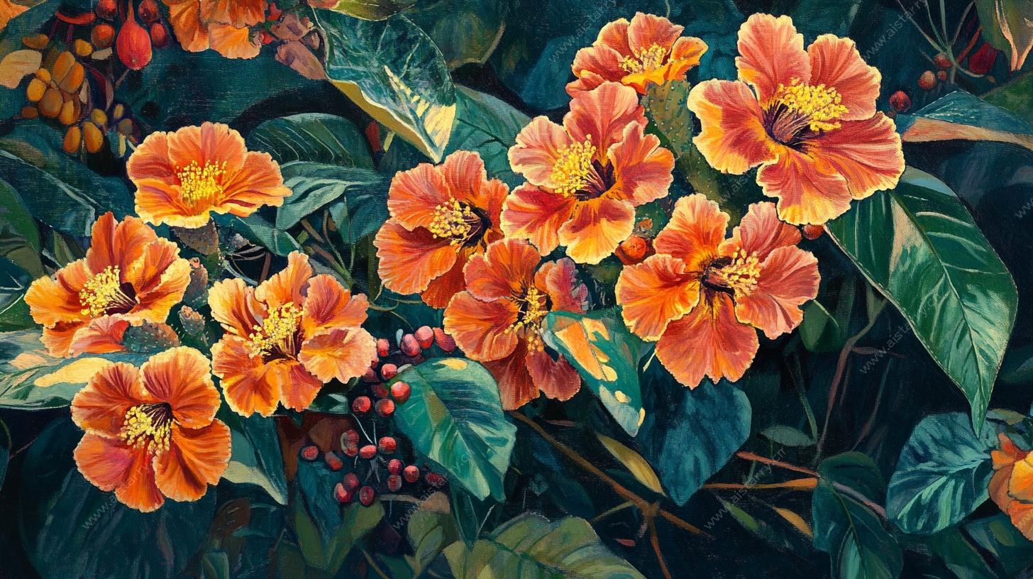 绚丽花卉植物插画