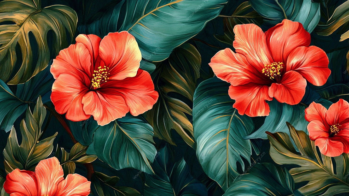 热带扶桑花卉图案背景