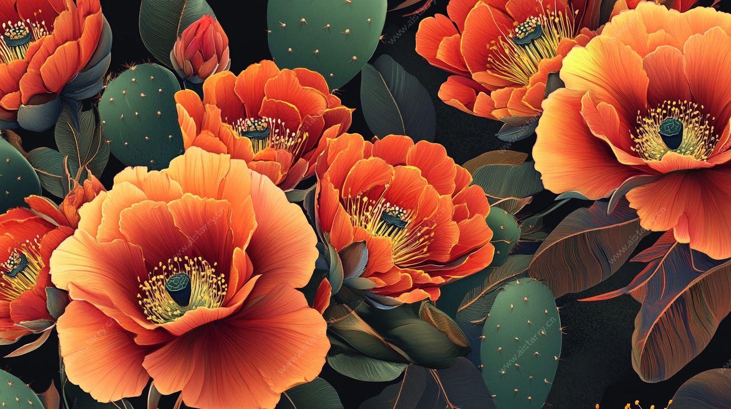 绚丽仙人掌花朵插画