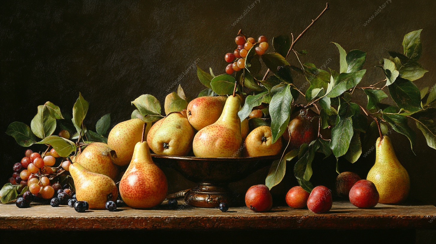 静物水果油画 梨与浆果