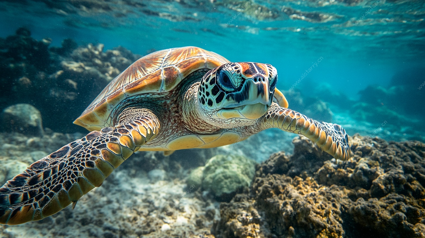 海龟在海底畅游的美丽瞬间