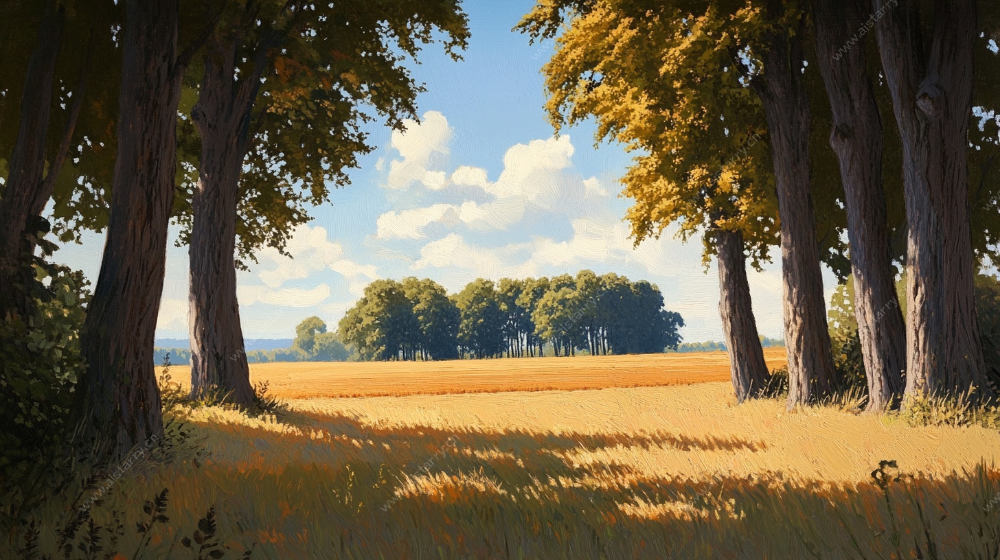 秋日林间麦田风景图