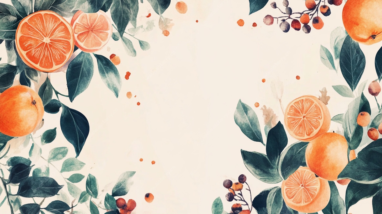 水彩风柑橘花卉装饰画