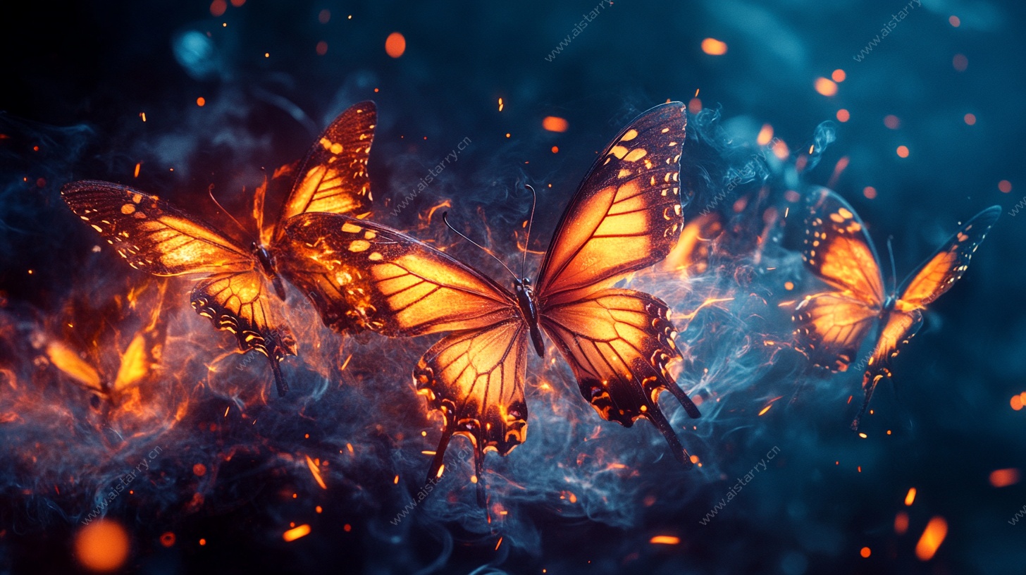 梦幻火焰蝴蝶飞舞画面