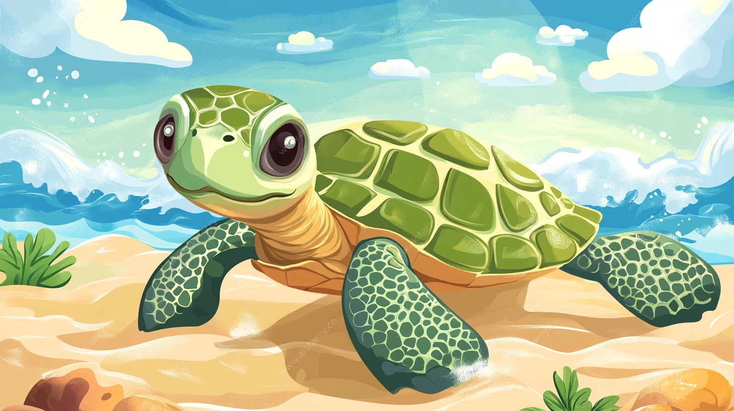 沙滩上的可爱小海龟