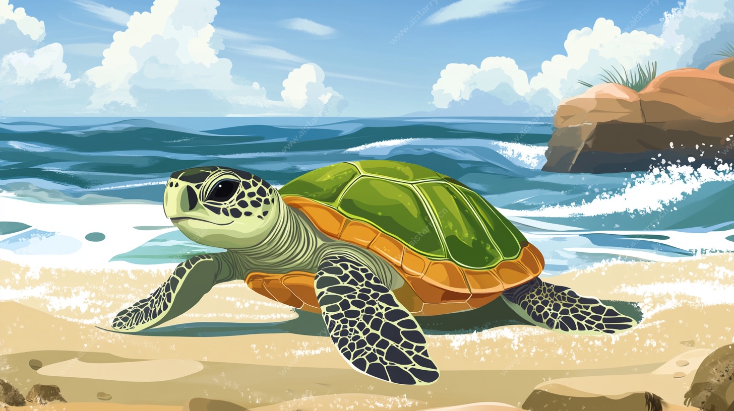 沙滩上的绿海龟