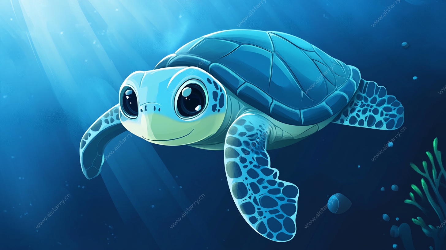 可爱卡通小海龟在海底游