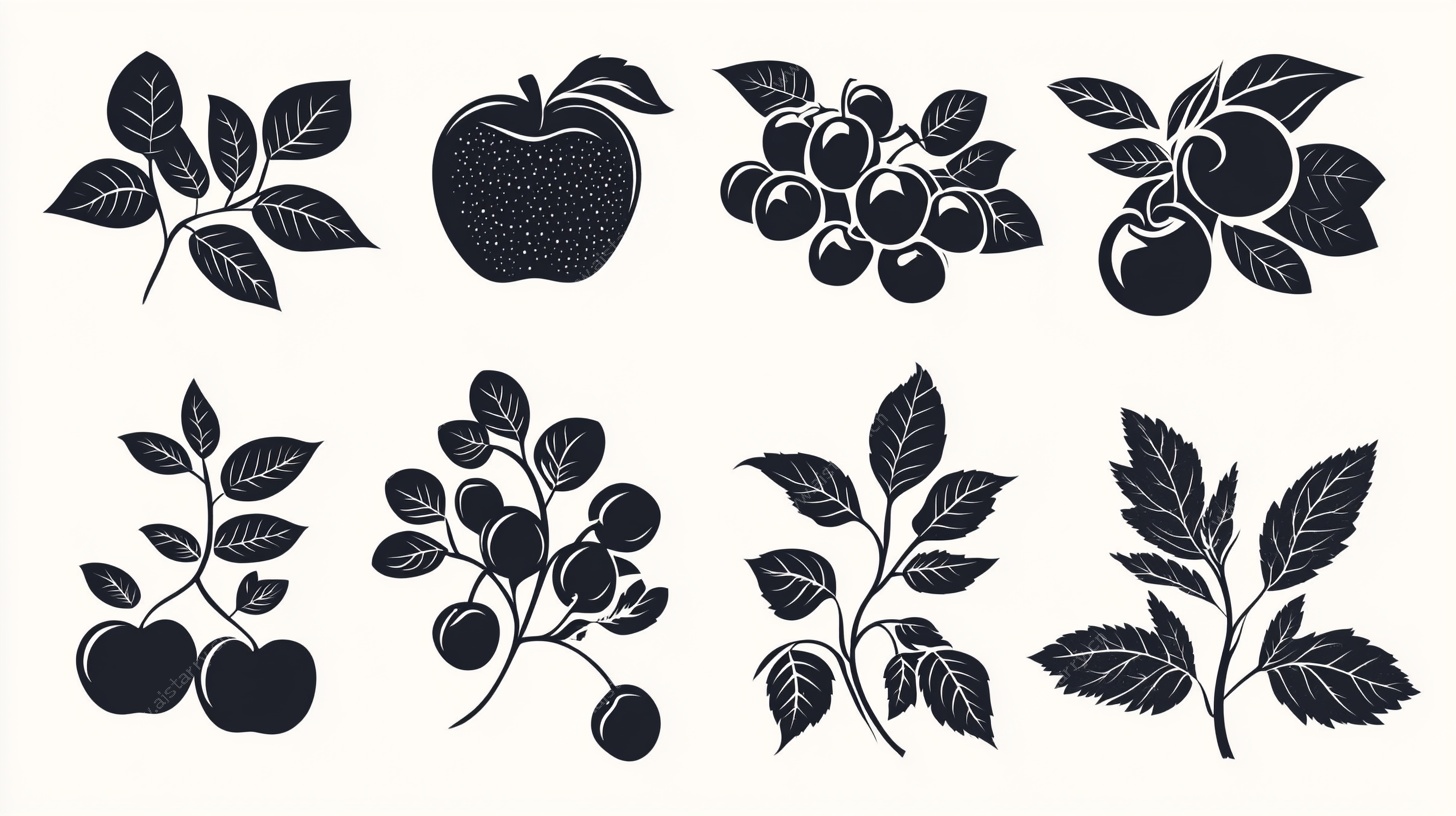 水果树叶剪影图案集合