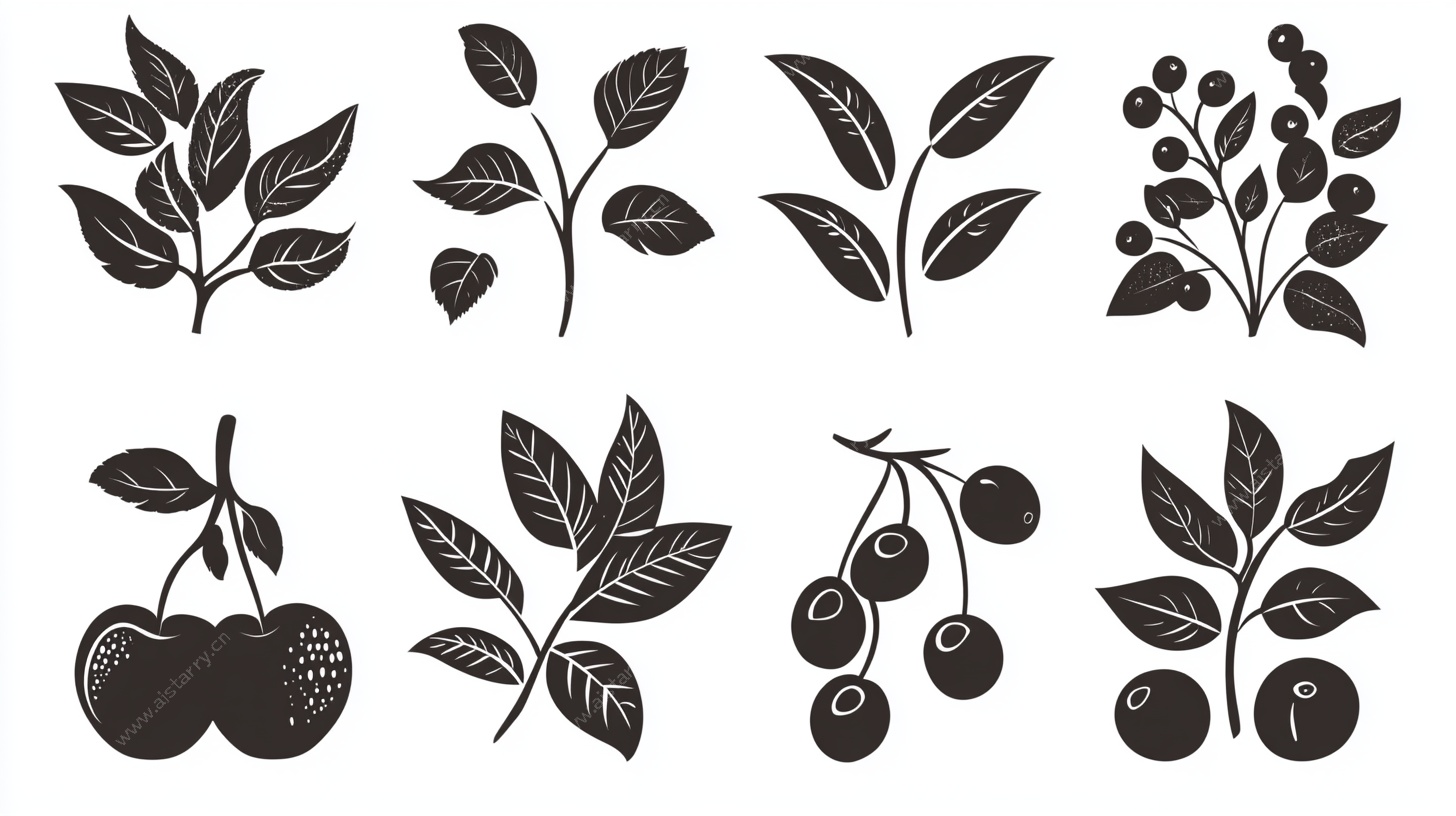 手绘樱桃枝叶图案