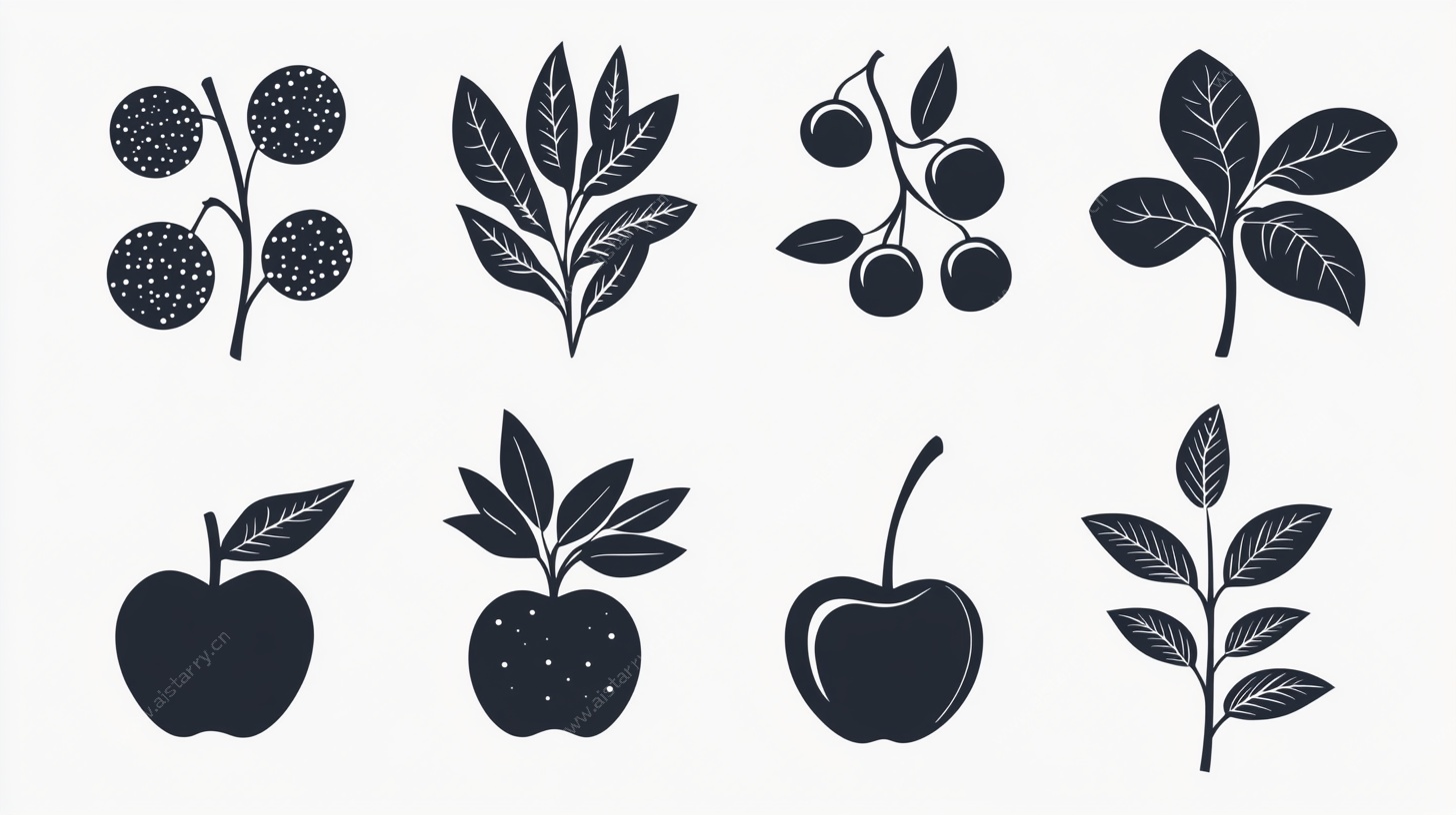 水果植物剪影图标集合