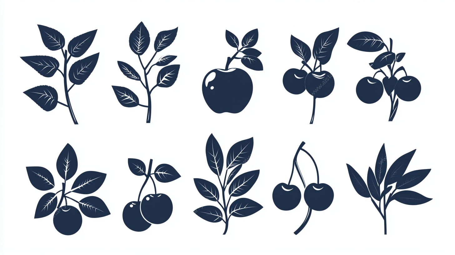水果叶子剪影图案集合