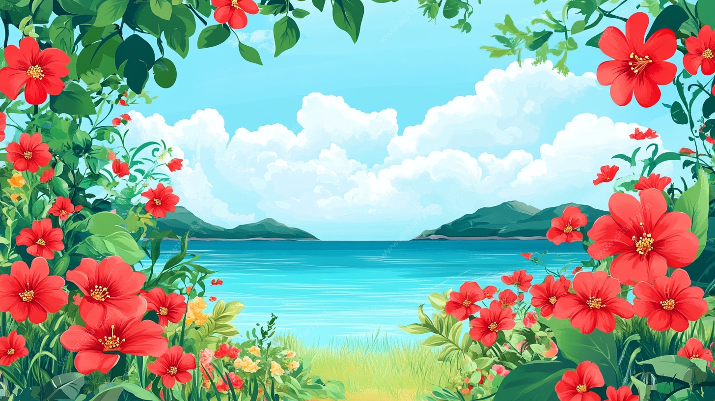 海边繁花美景图