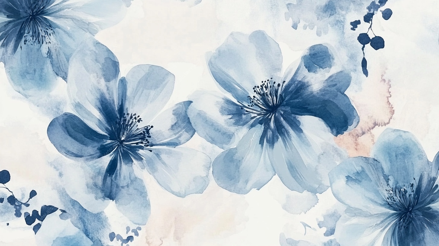 蓝调水彩花卉图案