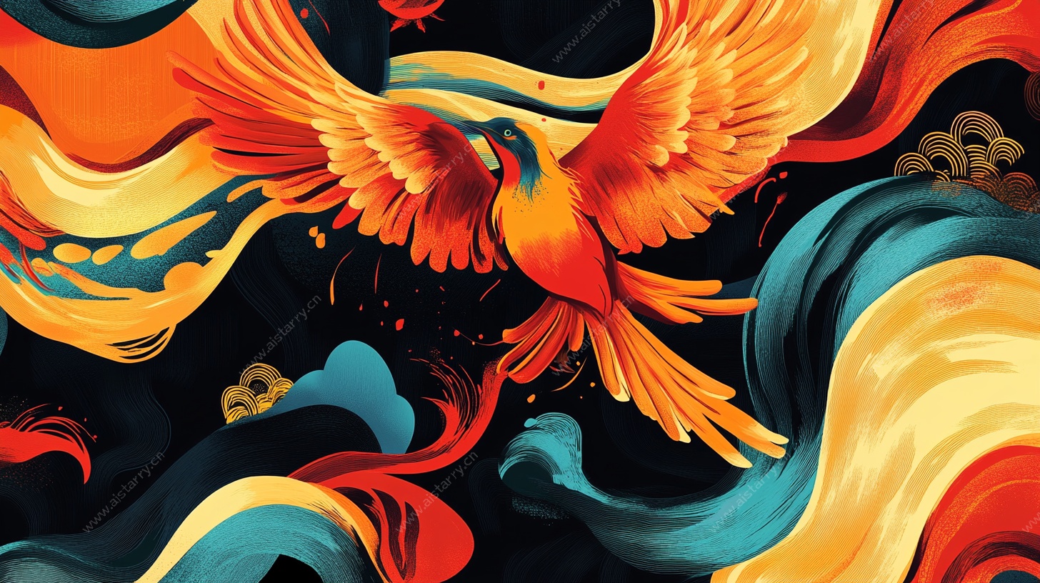 凤凰展翅 国风奇幻插画