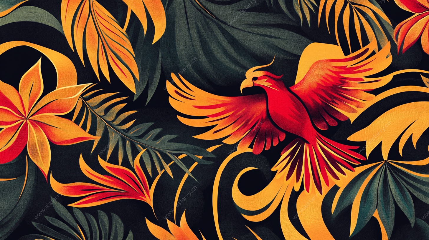 凤凰花卉图案 热带风情风