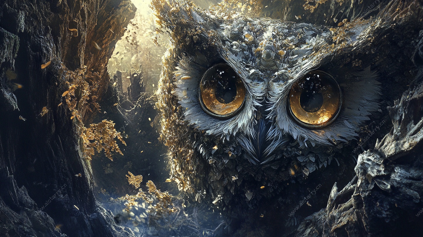 神秘森林中的凝视猫头鹰