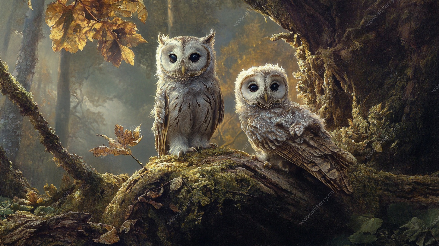 森林中的两只猫头鹰