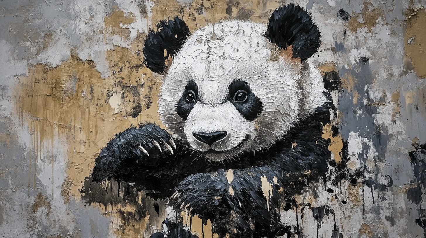 熊猫艺术插画 斑驳背景风格