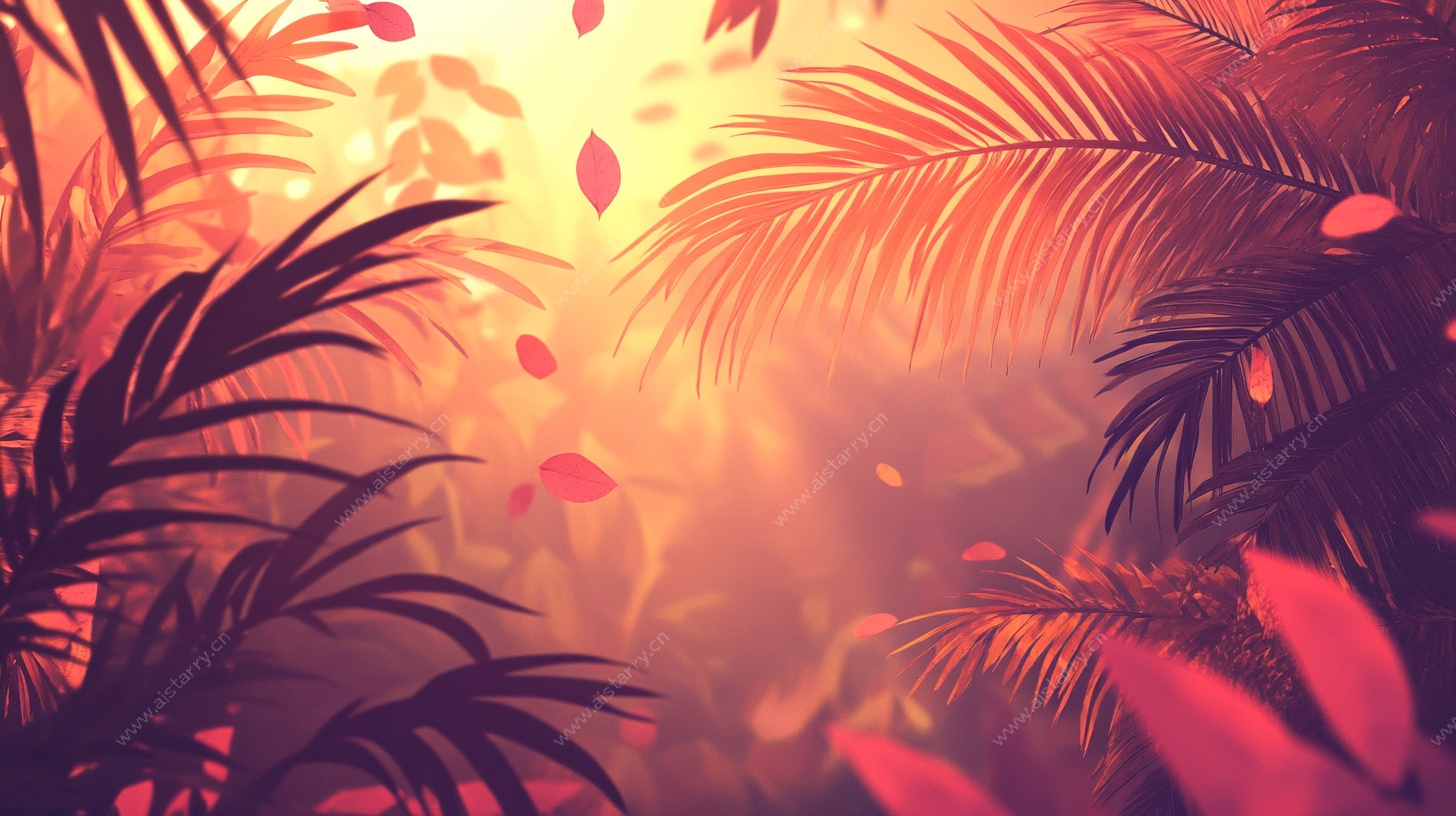 梦幻热带植物光影背景