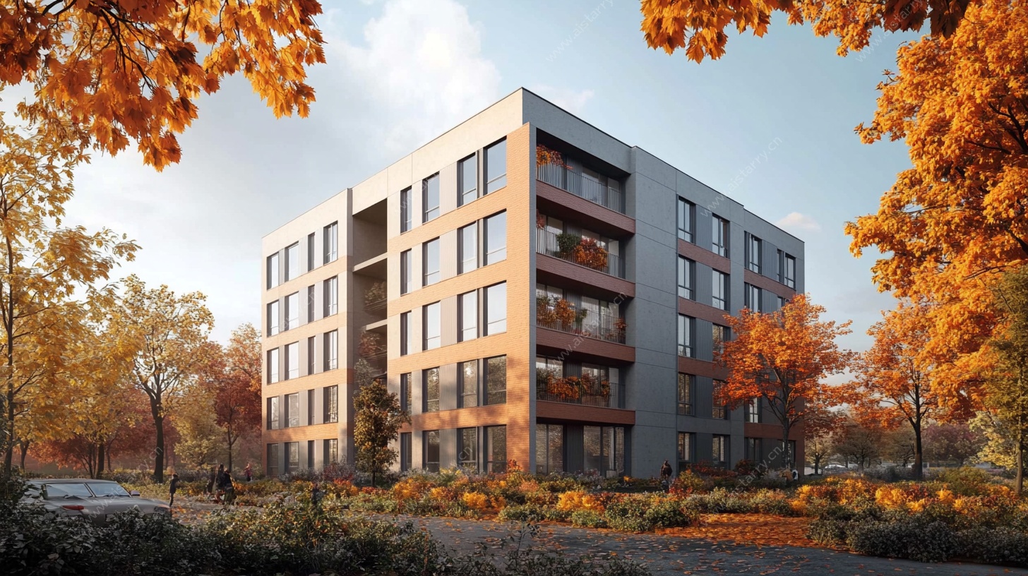 秋季中的现代多层住宅