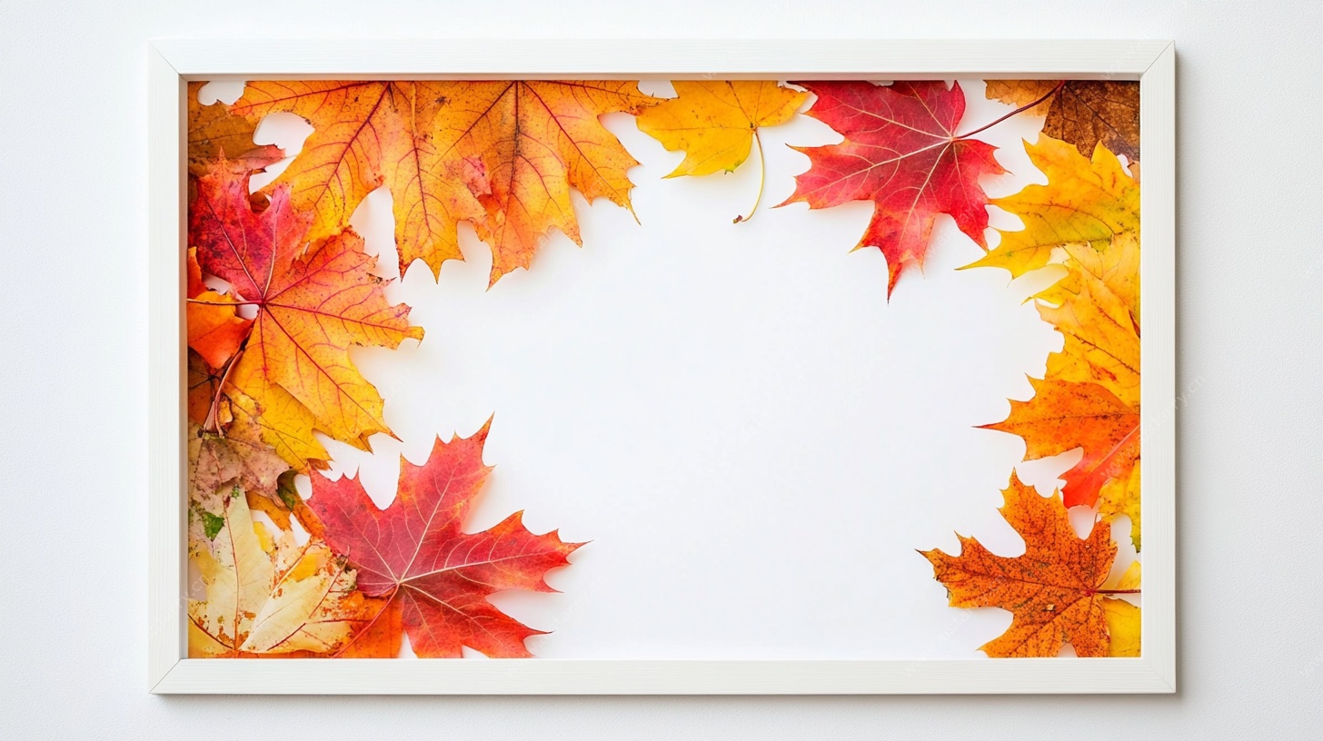 秋叶装点的白色框架