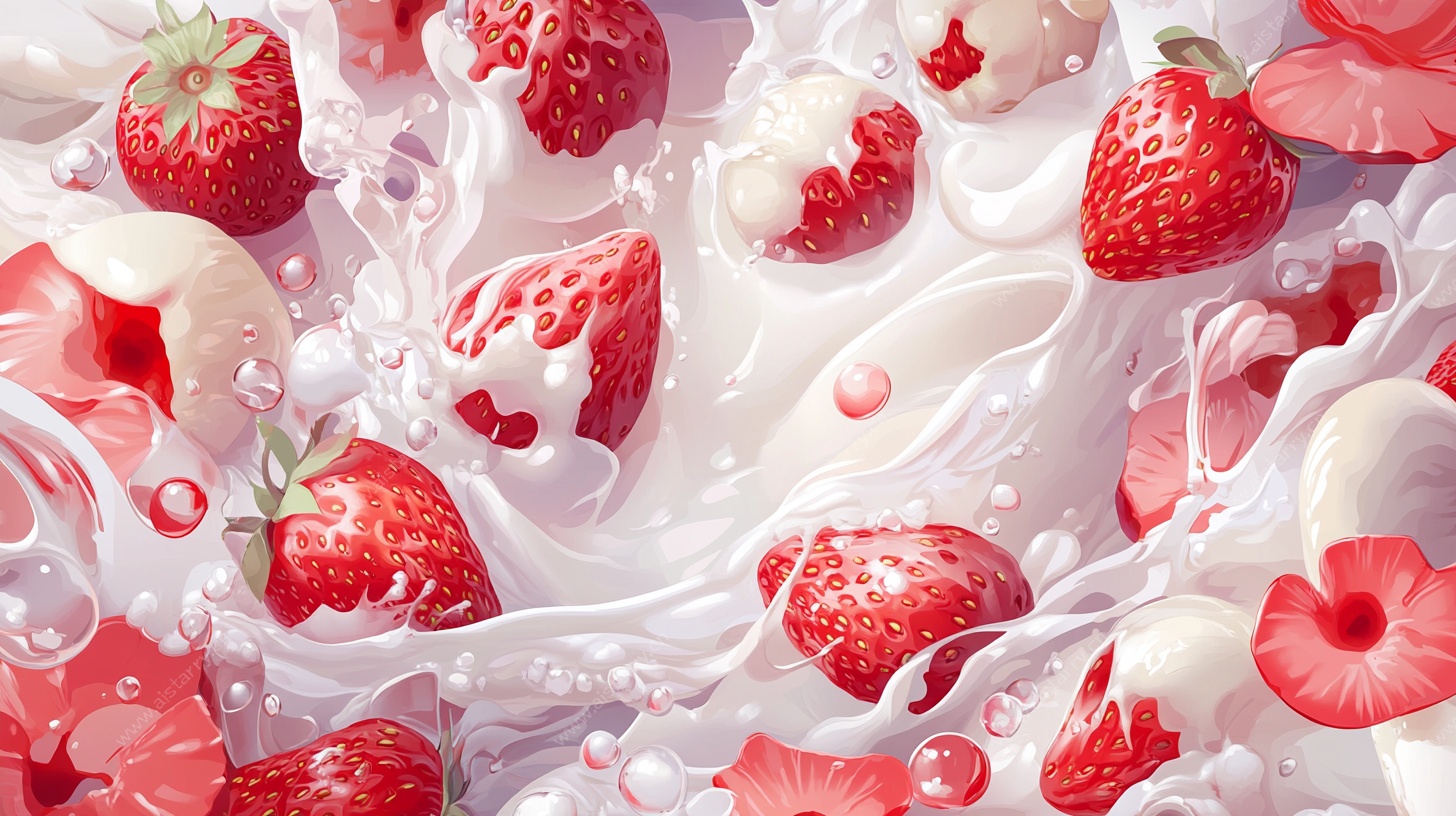草莓牛奶飞溅创意画面
