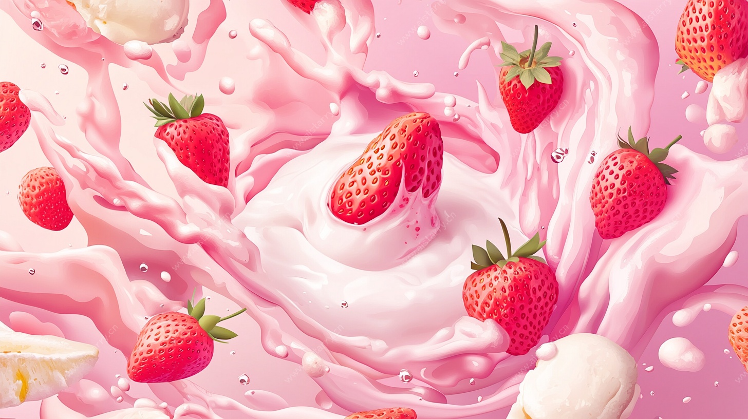 草莓牛奶飞溅的甜蜜瞬间