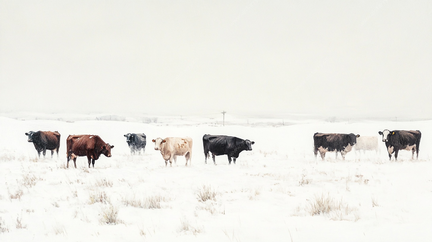 雪地中的牛群