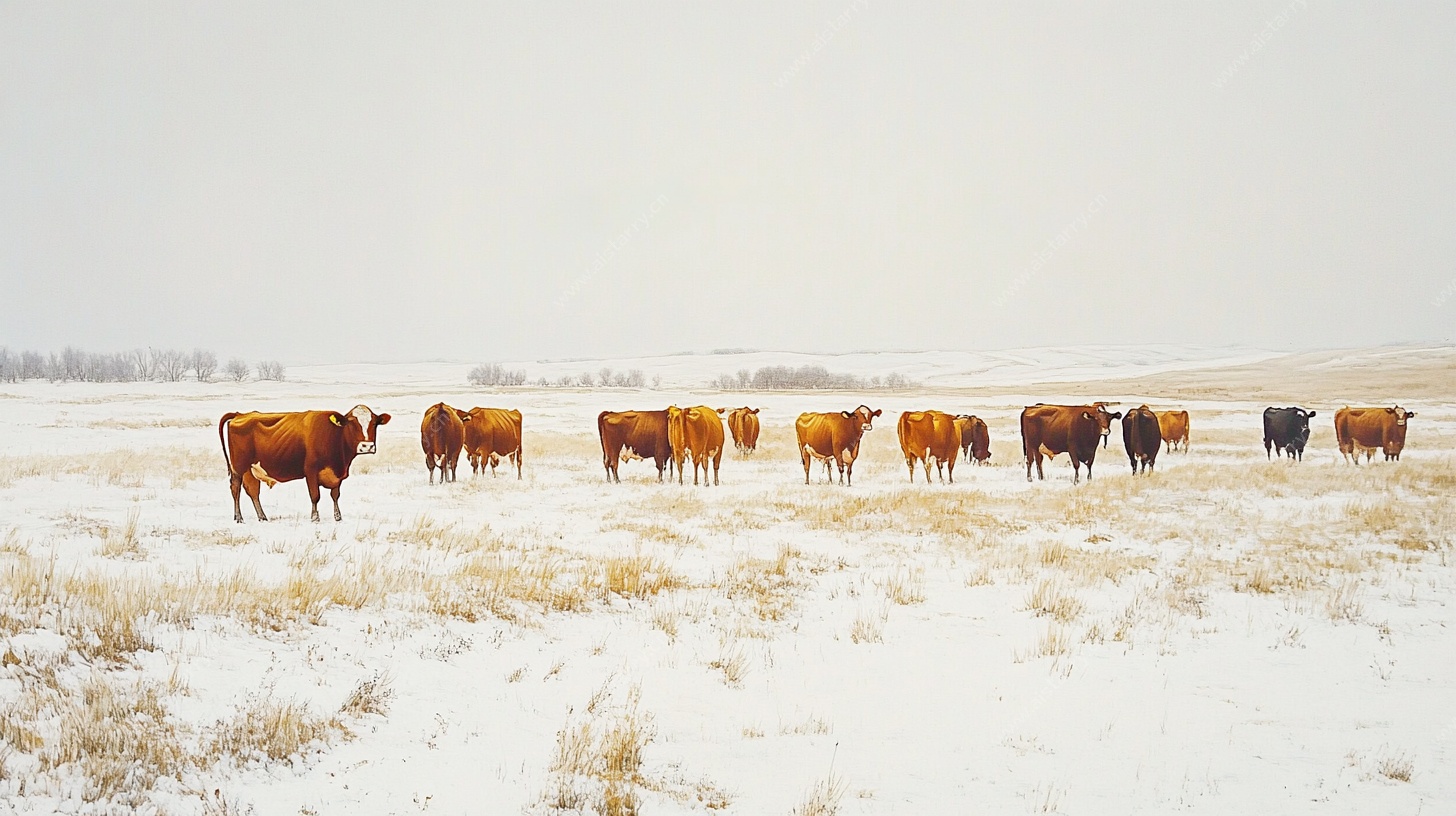 雪野中的牛群
