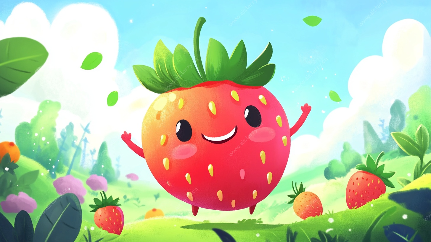 可爱草莓在田园快乐起舞