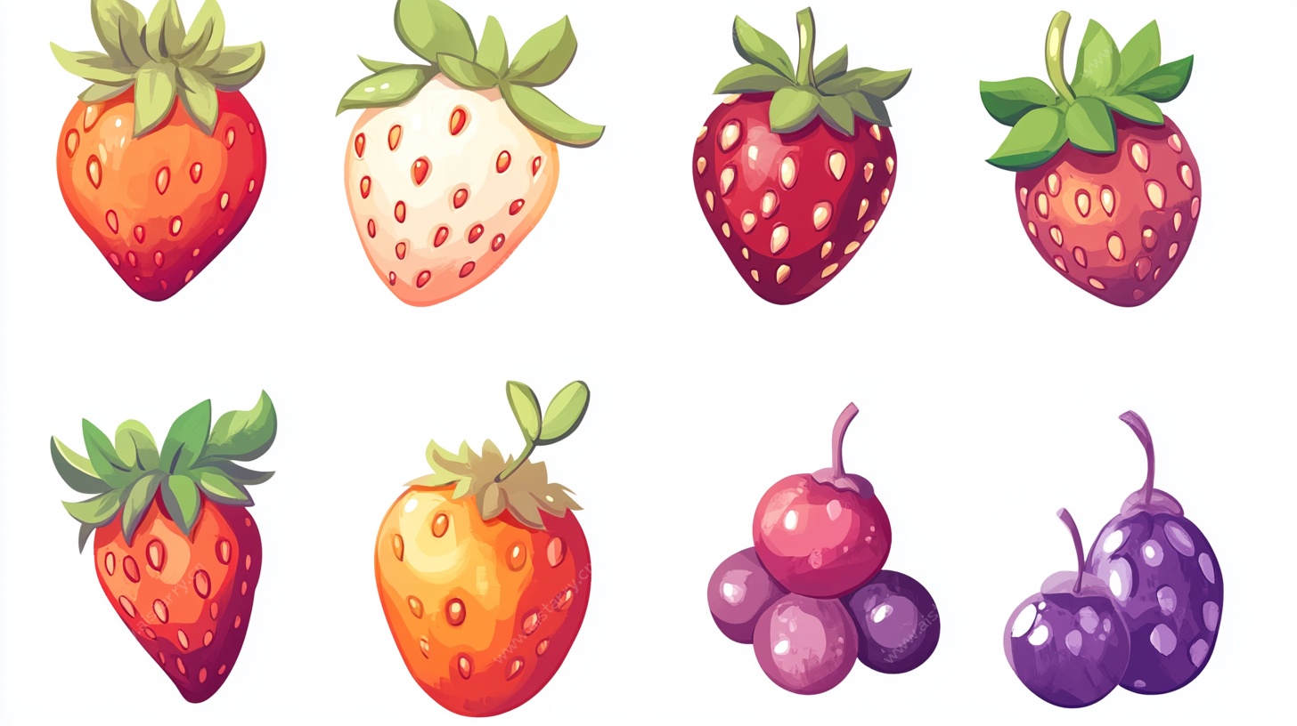 多彩卡通草莓与浆果集合