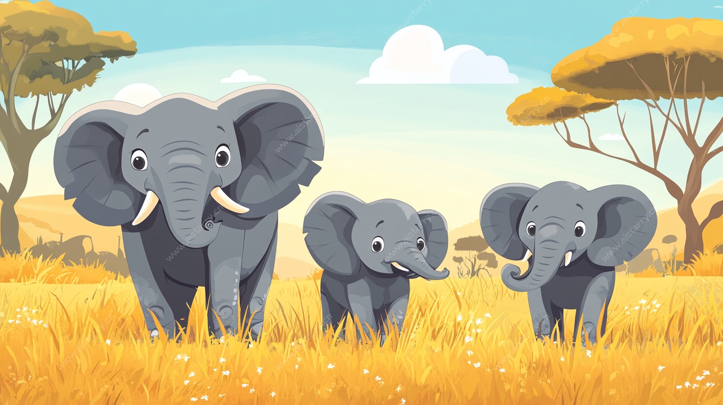 草原上的大象一家