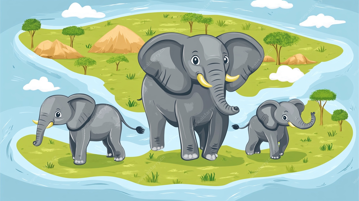 草原上的大象一家