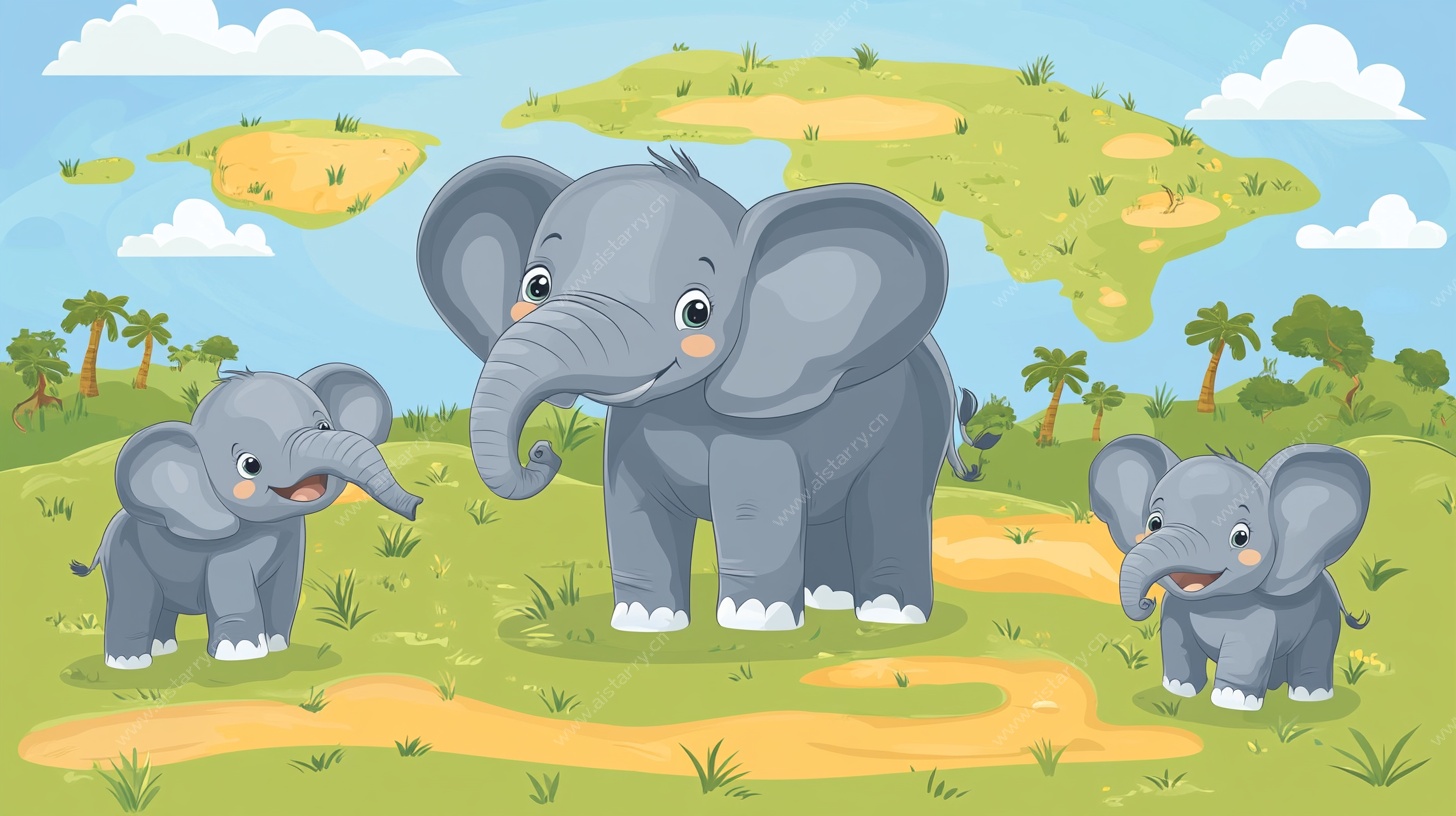 草原上的大象一家