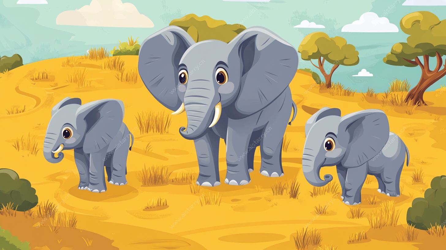 草原上的大象一家