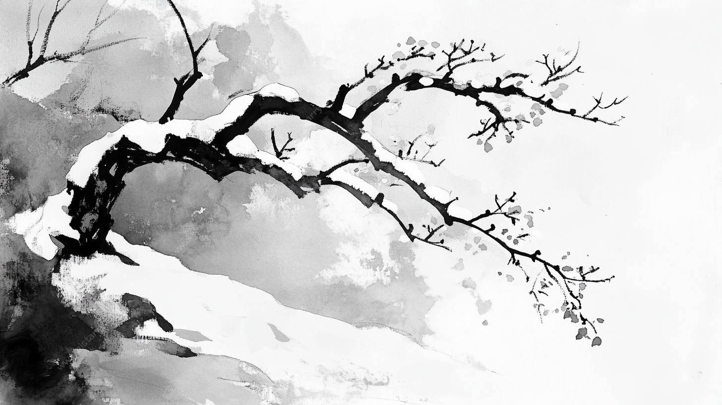 水墨孤枝图