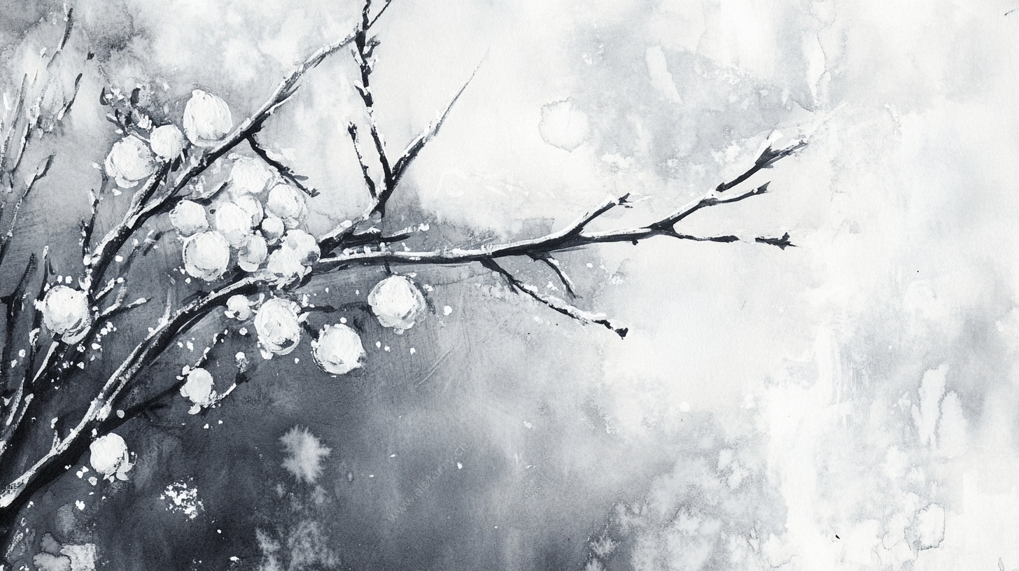 水墨风雪枝图