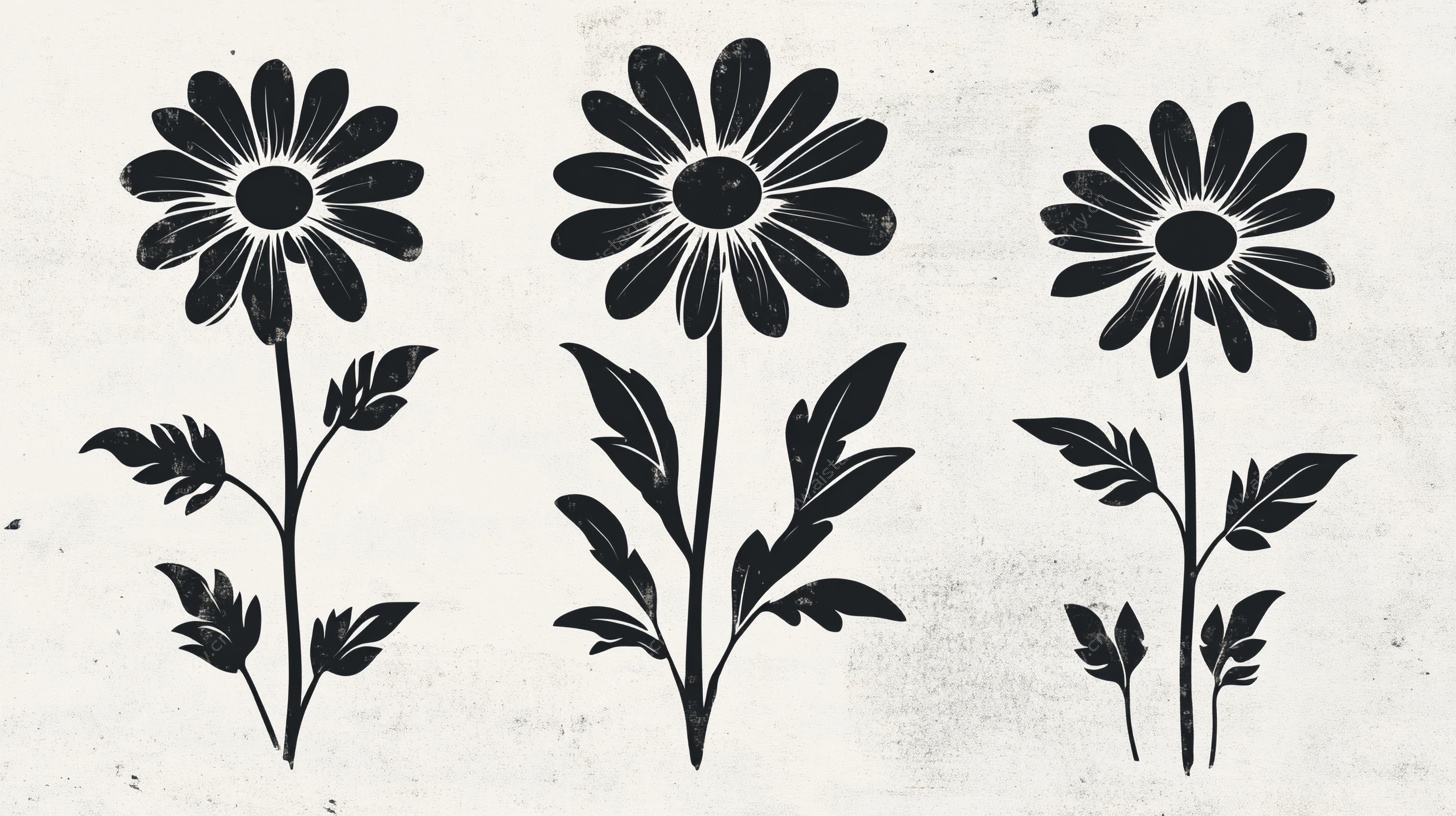 三朵简约风黑色花卉图案