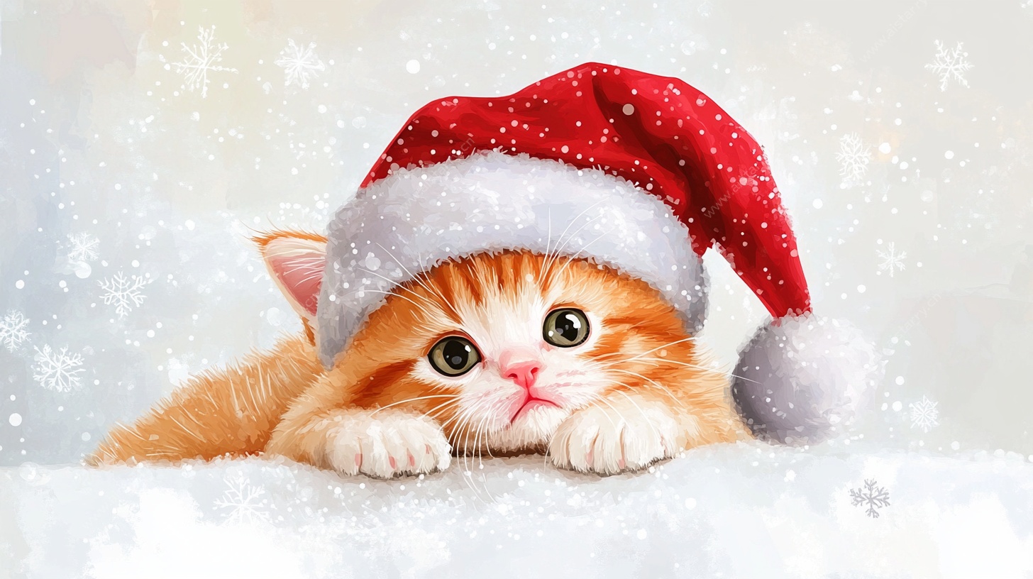 戴圣诞帽的可爱小猫咪