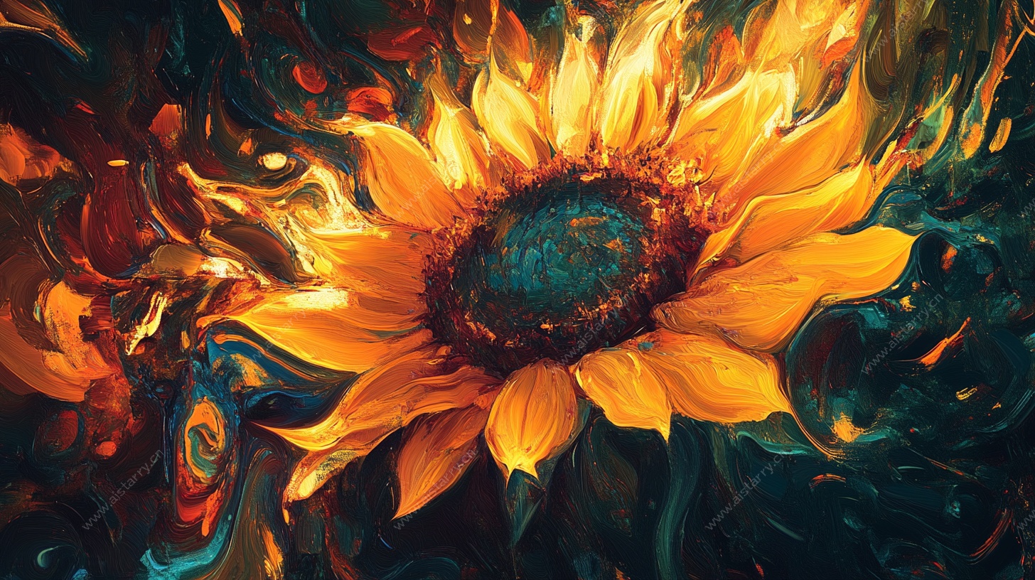 火焰向日葵梦幻艺术插画