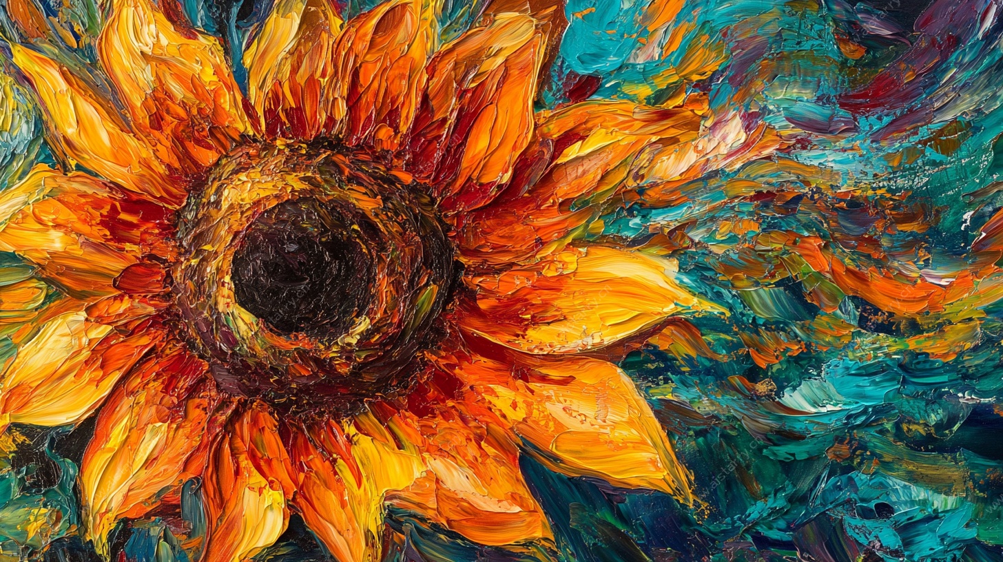 抽象油画风向日葵花卉图